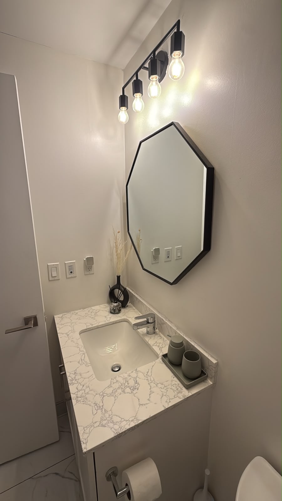 Polished Airbnb bathroom vanity after cleaning