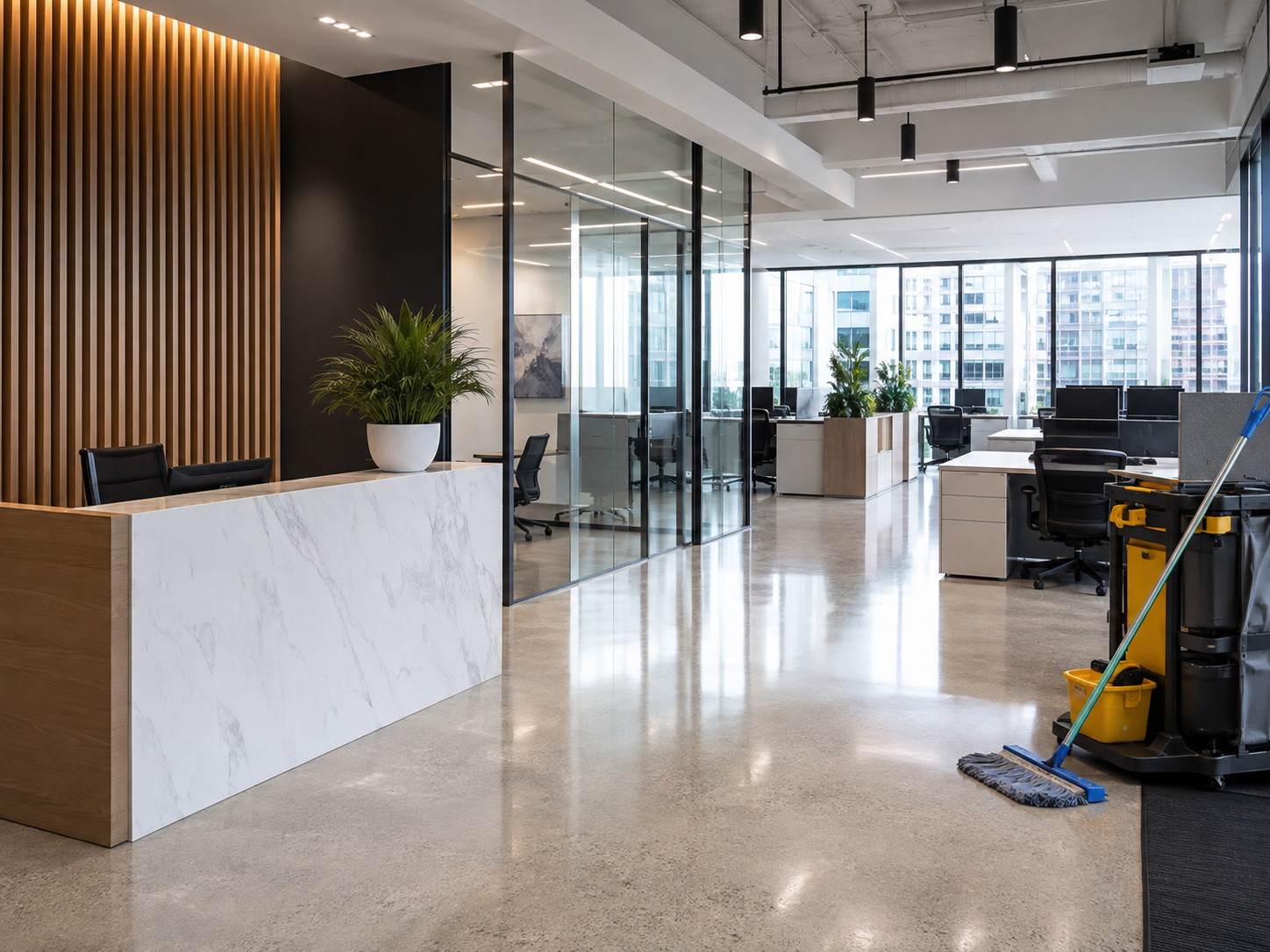 Polished office after commercial cleaning